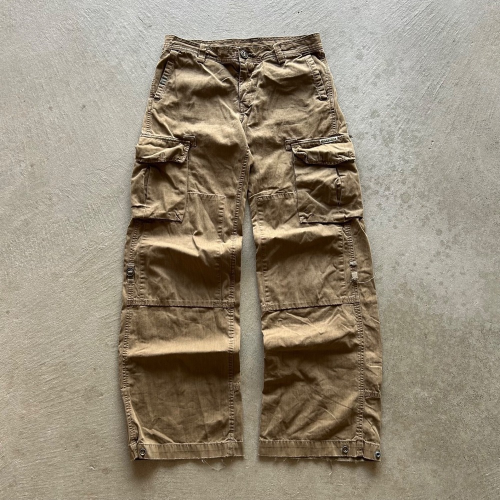 Vintage Lucky Brand Cargo Pants Womens 28 Green Dungaree Double Knee Baggy HBT